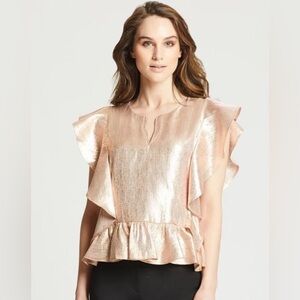 Marie Oliver Women’s McKenna Rose Gold Metallic Silk Lame Ruffle Top